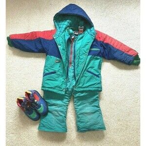 Vintage Gymboree Boys Snowsuit MEDIUM LARGE Green Blue Jacket Pants Boots Lot 3x